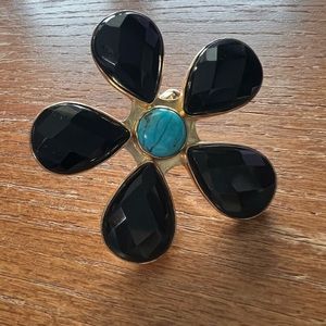 Alchemia gold statement faceted black onyx flower ring
